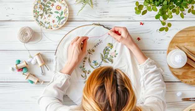 Osoba haftująca na tamborku